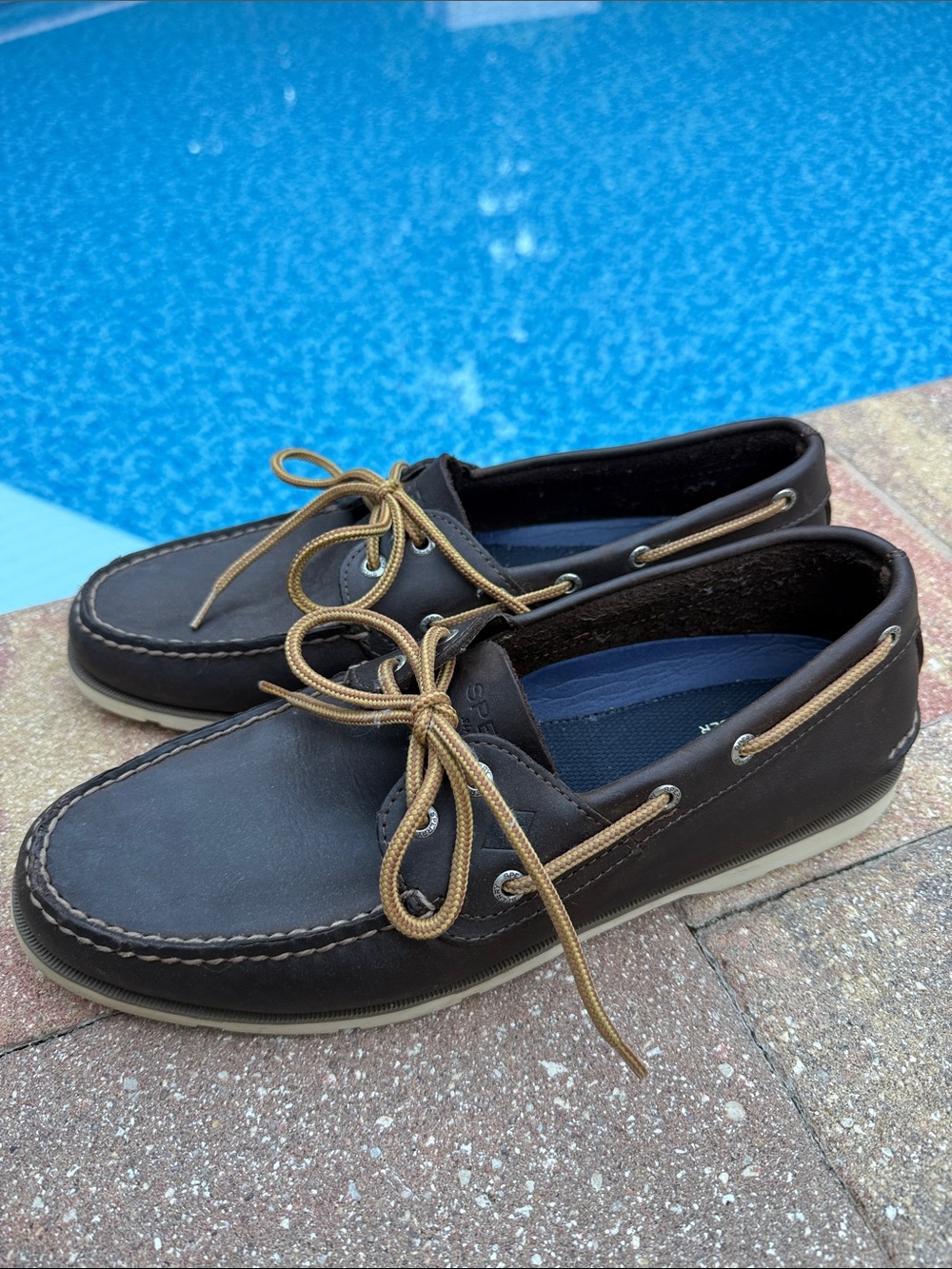 Sperry Dark Brown Leather 2-Eye Boat Shoes with Tan Laces - Picture 2 of 8